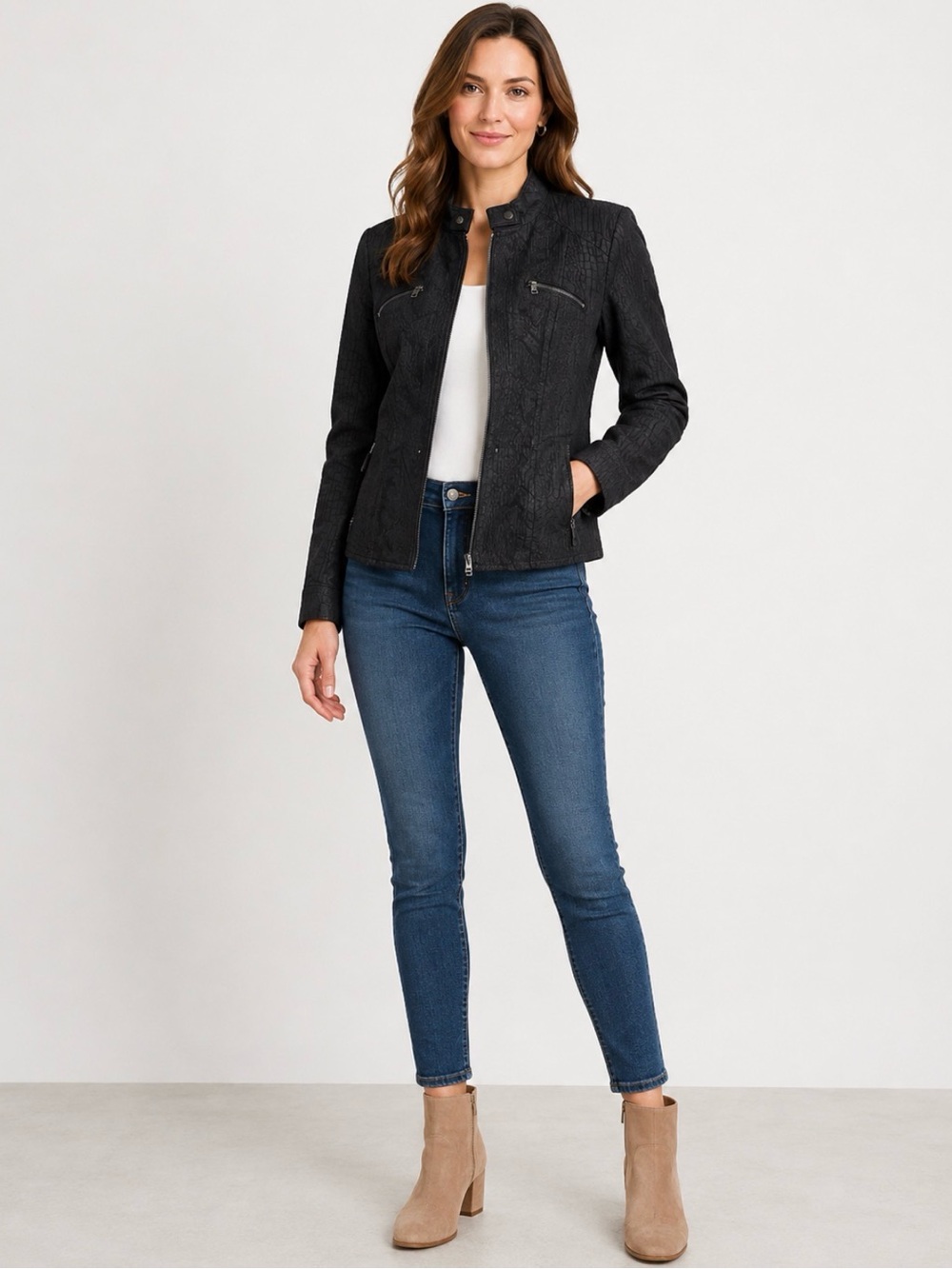 Peck & Peck Weekend Women's Black Snake Skin Pattern Jacket